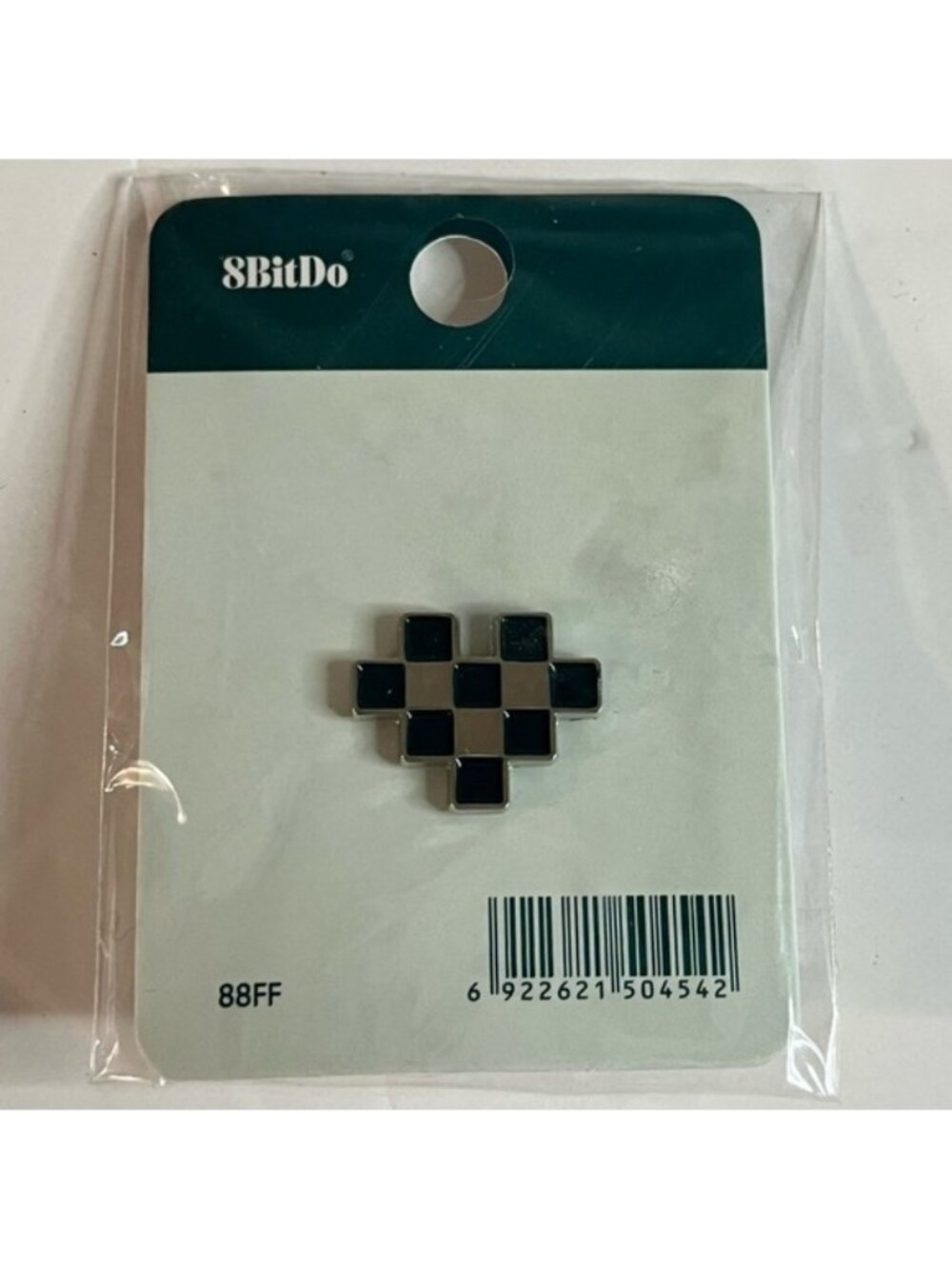 8BitDo Pixel Heart Pin Black and Silver Checkered Enamel Lapel Pin